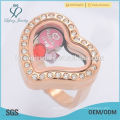 Novo modelo de ouro rosa jóia de cristal coração de vidro flutuante charme locket dedo anéis